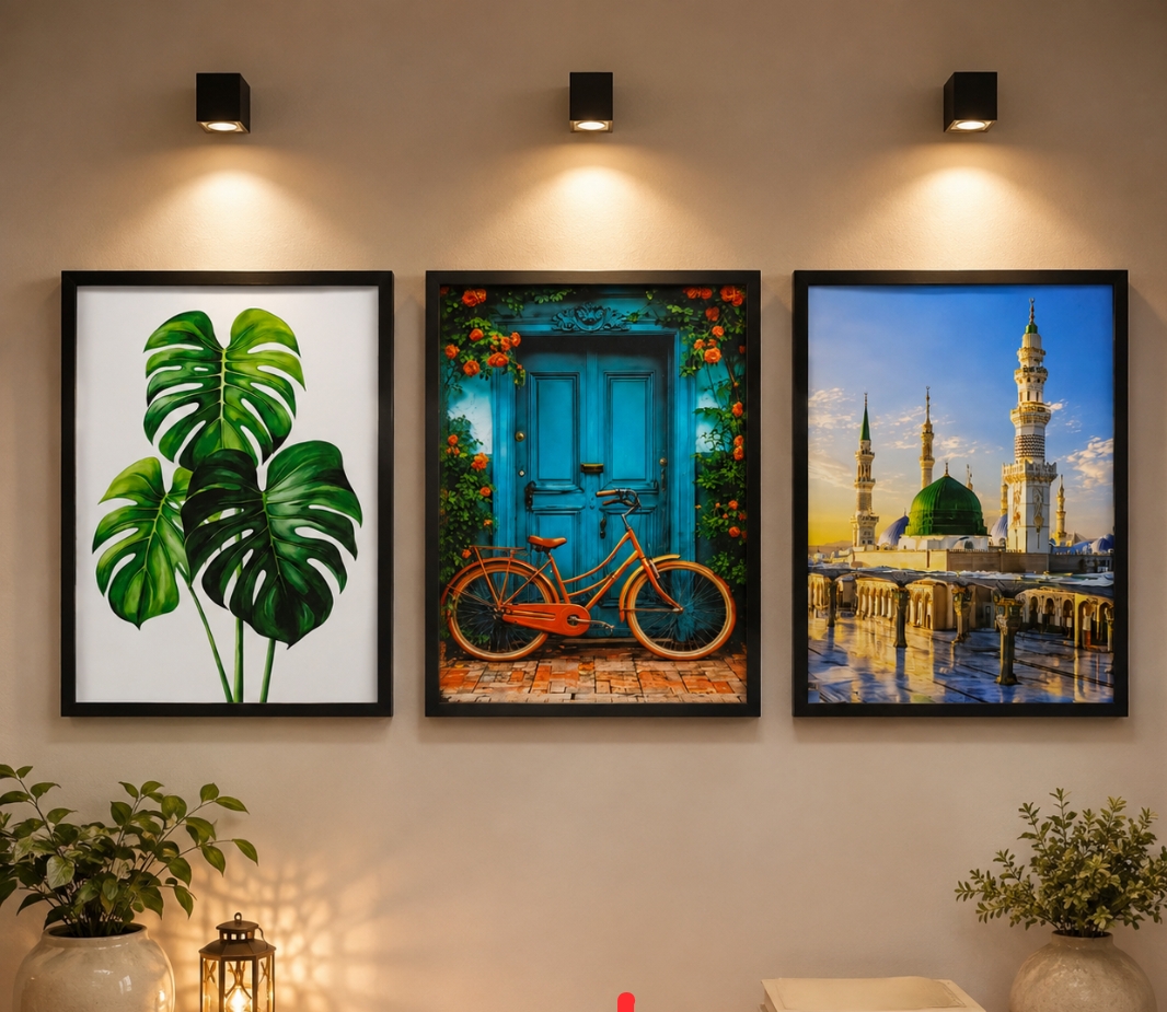 Mosque, bicycle and Monstra leaf.